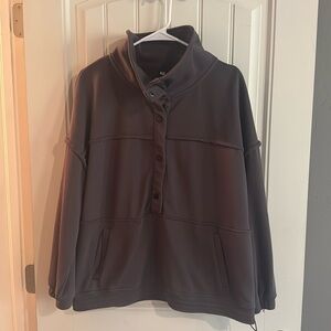 Oversized Sweatshirt Turtleneck Button Pullover